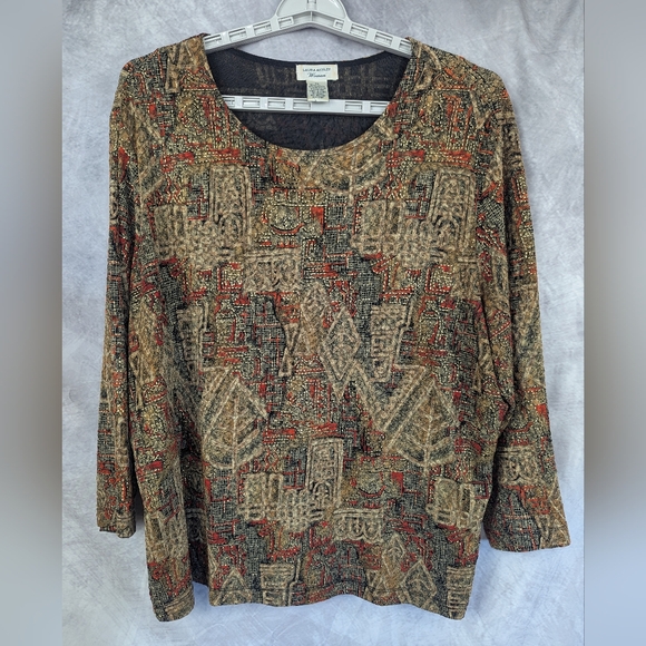 Laura Ashley Woman Size 2X Blouse Stretchy With Gold Thread Accents - Picture 1 of 9